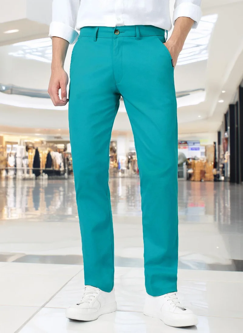 Urbano Fashion Men's Turquoise Blue Cotton Slim Fit Casual Chinos Trousers Stretch